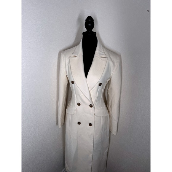 Karen Millen Italian Wool Blend Hourglass Midi Coat Ivory Double Breasted - Picture 1 of 8